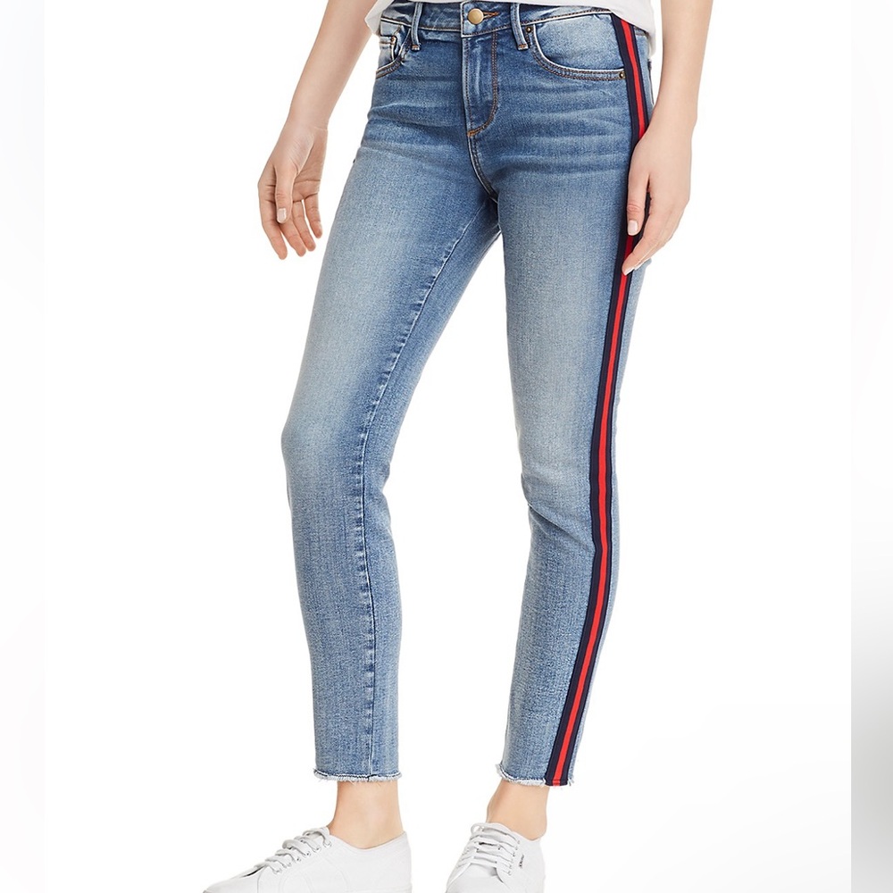 Blue Jeans with red and navy stripes
